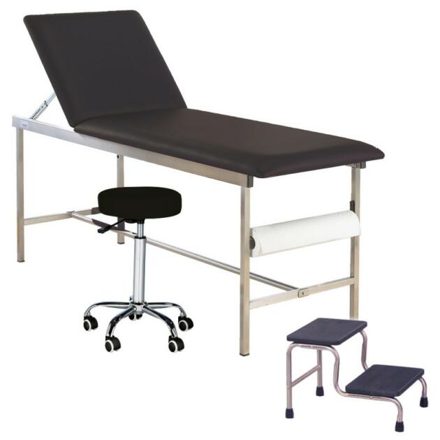 Cabinet médical complet INOX - divan d'examen, tabouret et marchepied 2 marches