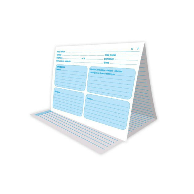 Fiche médicale patient papier 3 volets Paquet de 250 fiches