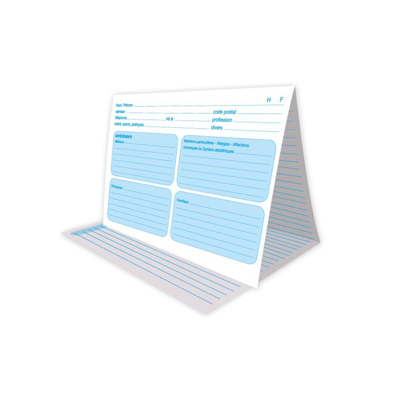 Fiche médicale patient papier 3 volets Paquet de 250 fiches