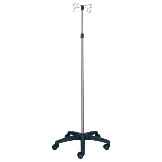 Porte-sérum 4 crochets en inox sur roulette